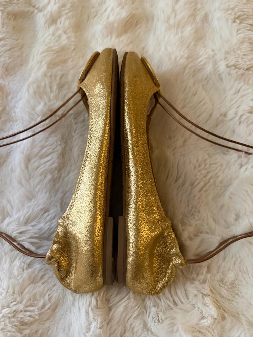 Tory Burch size 9 ‘bling’ Metallic Gold Ballet Flats